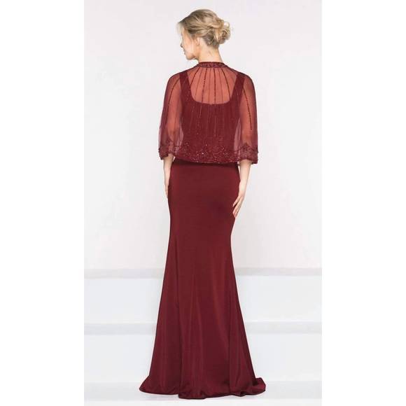 NEW MARSONI BY COLORS cape gown in wine - Picture 2 of 4